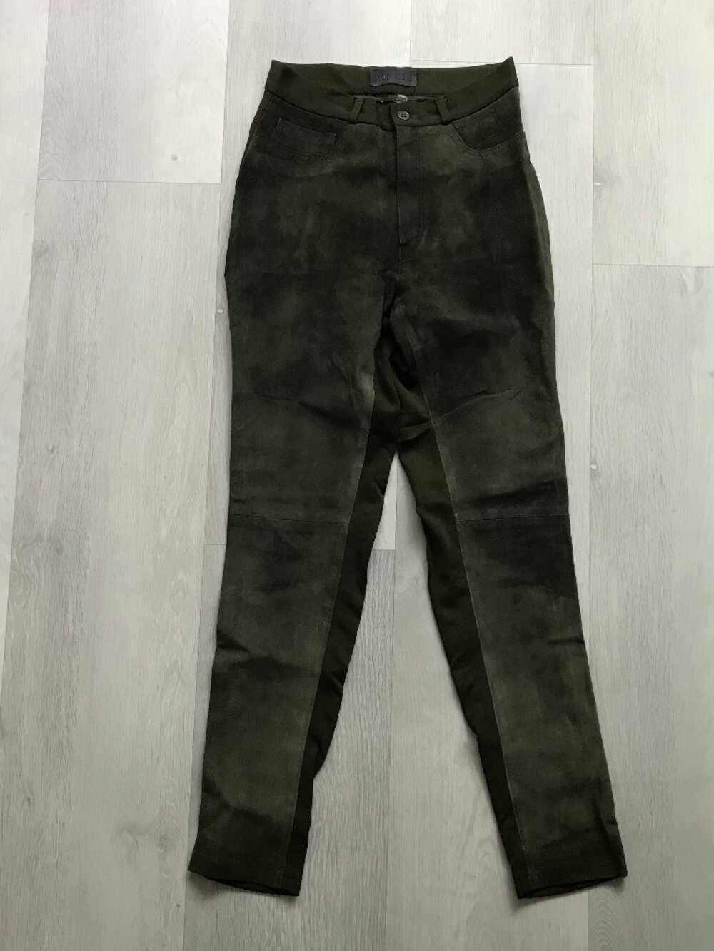 PAP KIK GREEN SUEDE MIXED MEDIA LEATHER PANTS WOMENS SMALL